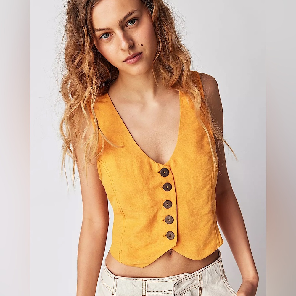 NEW Free People Reisling Vest In Malibu Orange Yellow